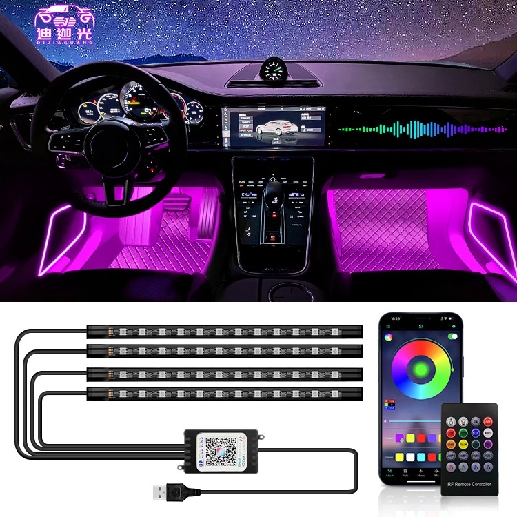 Fußraumbeleuchtung Auto LED RGB Innenraumbeleuchtung Bluetooth USB 12V Bunte Farben 01